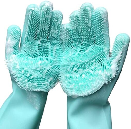 Guantes de silicona par para lavar loza limpiar el baño diseño