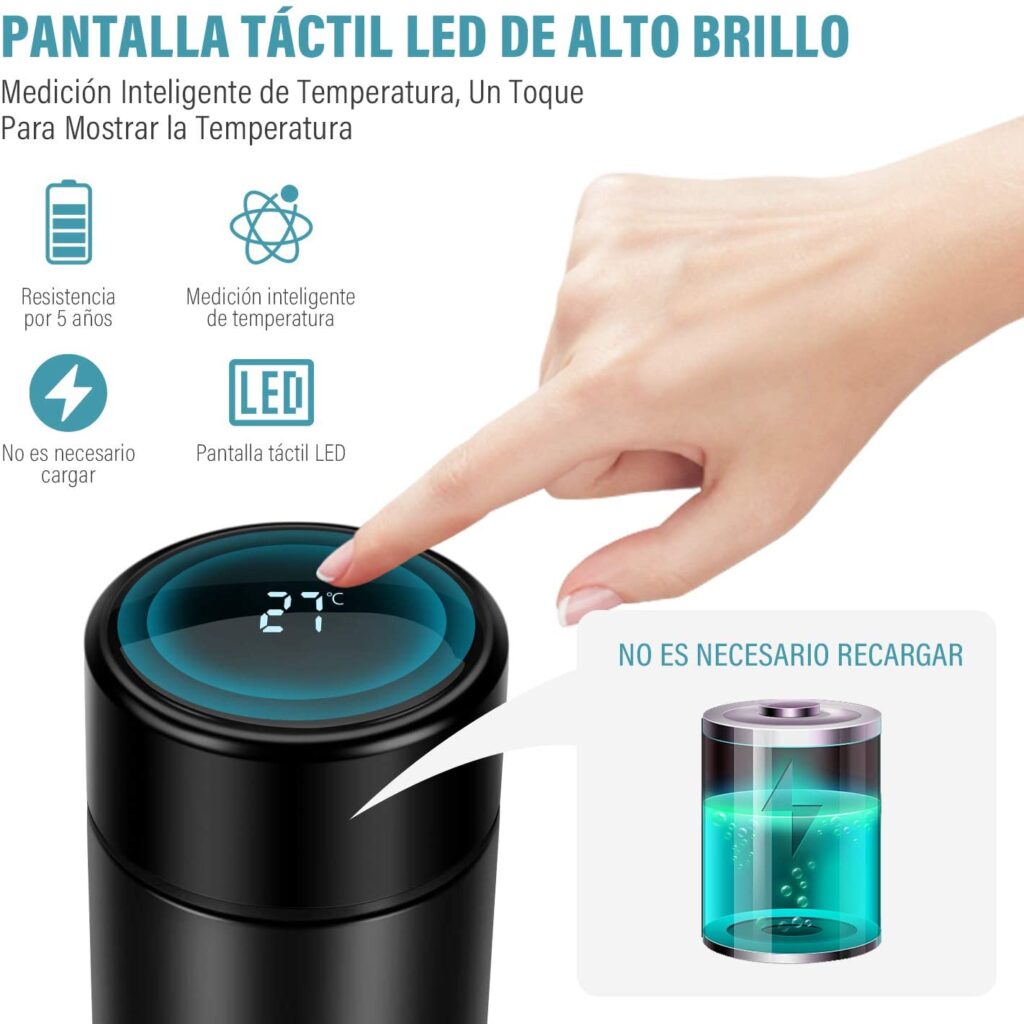 Termo Para Bebidas Calientes Y Frias Medidor Temperatura Led Canela Hogar