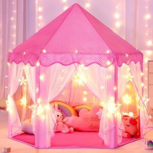 Carpa Castillo Princesa Infantil con Luz LED | Casa de Juegos Plegable Rosa para Niñas
