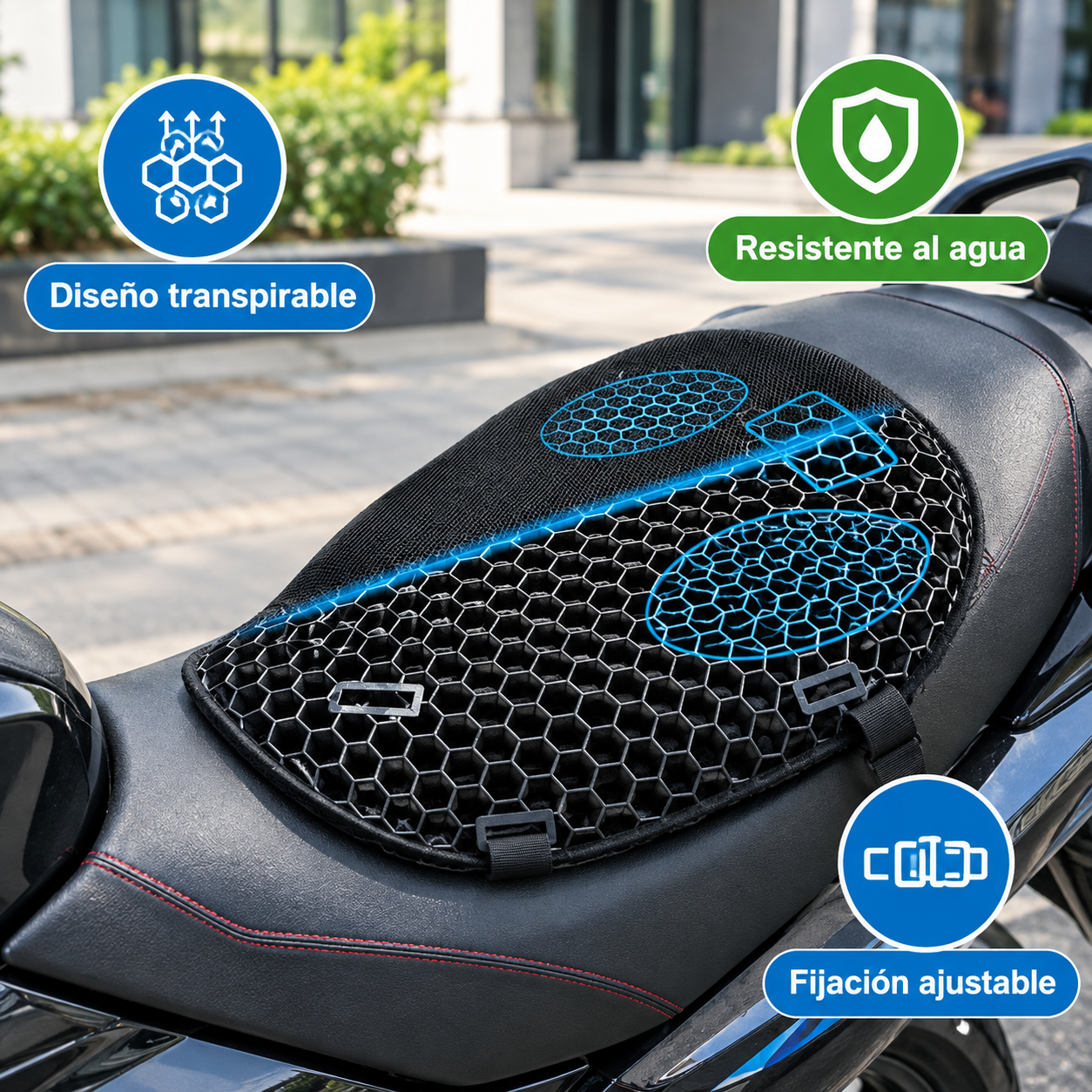 Cojin silicona gel universal para moto impermeable con funda